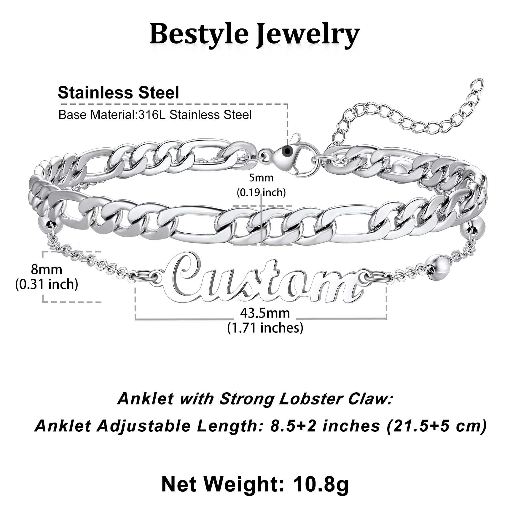 Personalised Name Figaro Chain Layered Anklet for