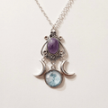 Triple Moon Goddess Amethyst Necklace