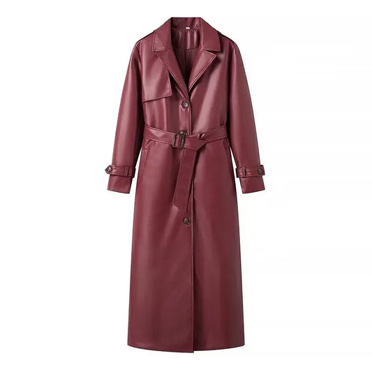 Leather Trench Coat Burgundy