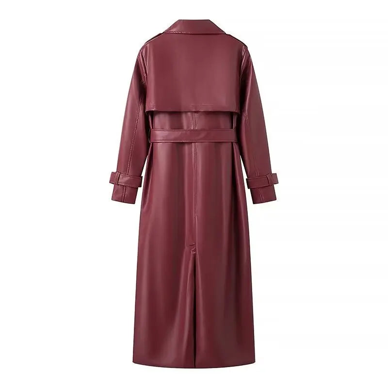 Leather Trench Coat Burgundy