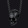 Nordic Viking Compass Skull Pendant Necklace for