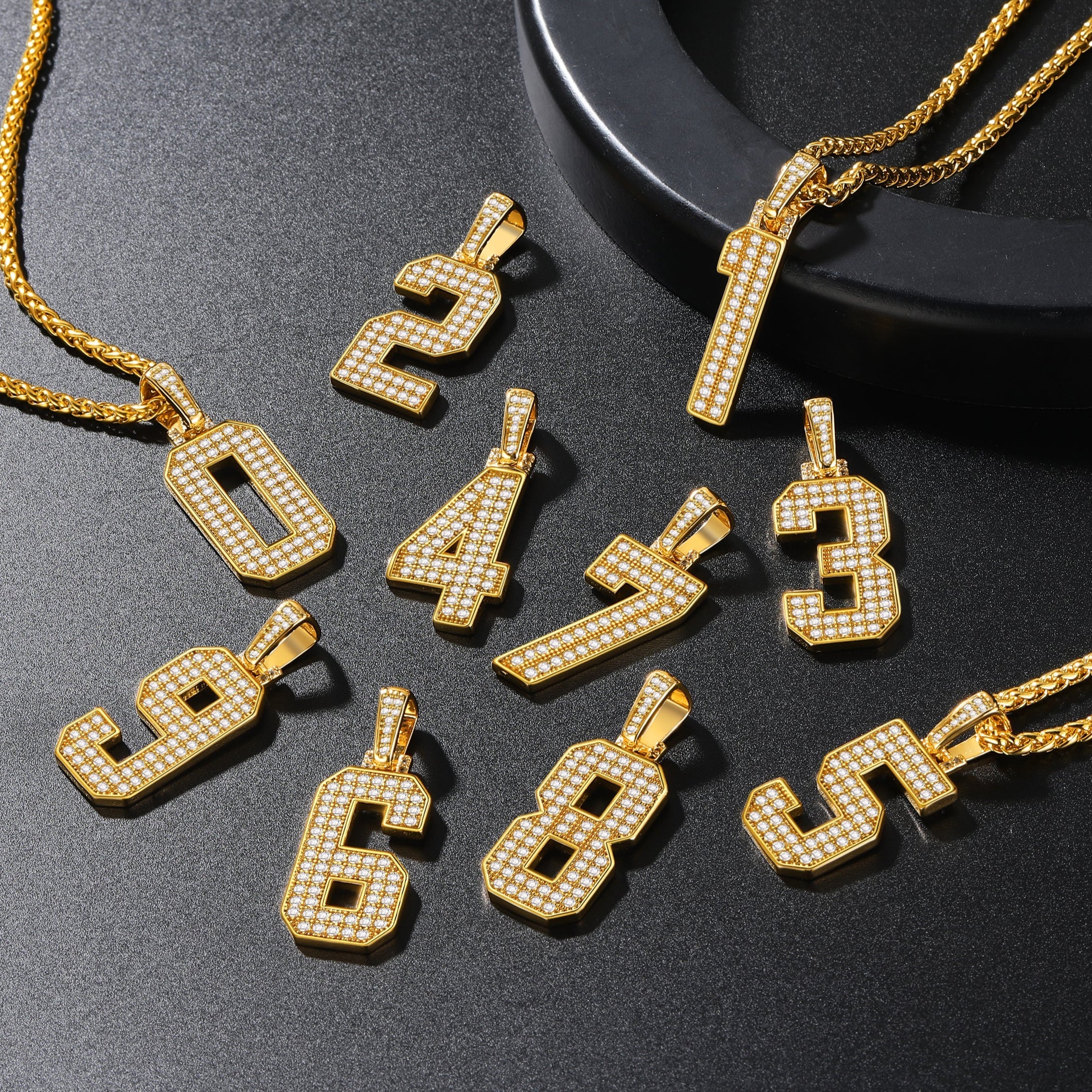Gold Number Initial Chain Necklace With Cubic Zirconia for