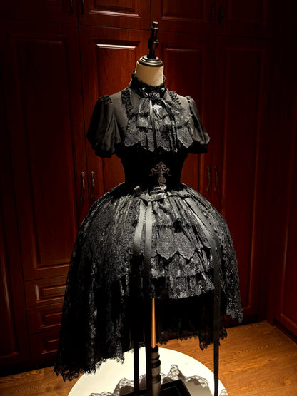 [pre-order Deadline: March 18] Dark Gothic Lolita Skirt + Shirt + Headband + Hat + Sleeve