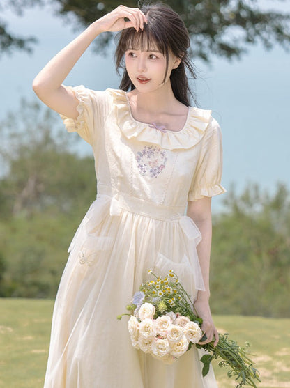 Ruffle Collar Double Ribbon Dress