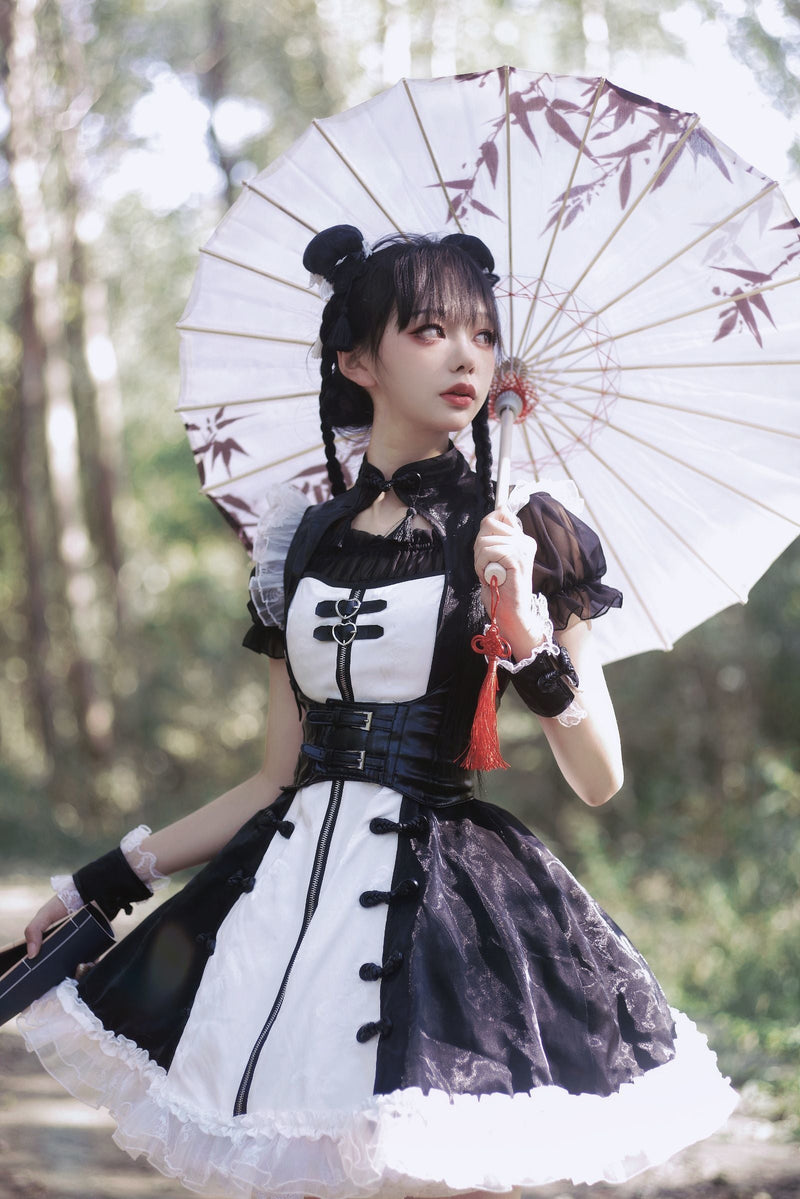 Dark Punk Black White Chinese-style Dress Suit