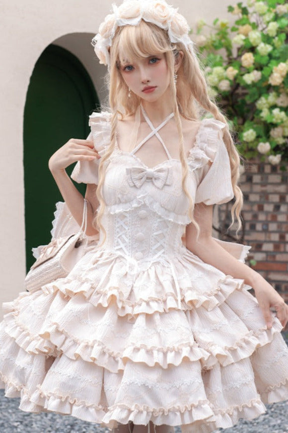 Puff Rose Princess Ribbon Tail Lolita Dress