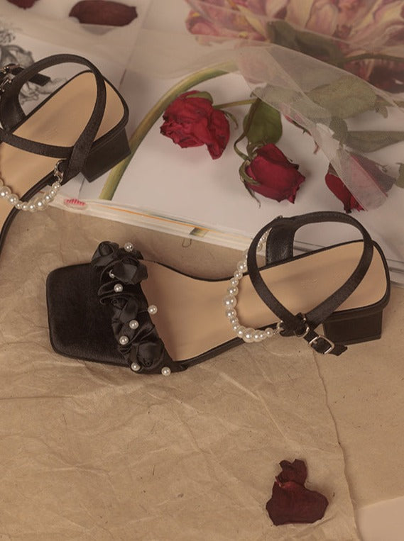 Black Rose Pearl Sandals