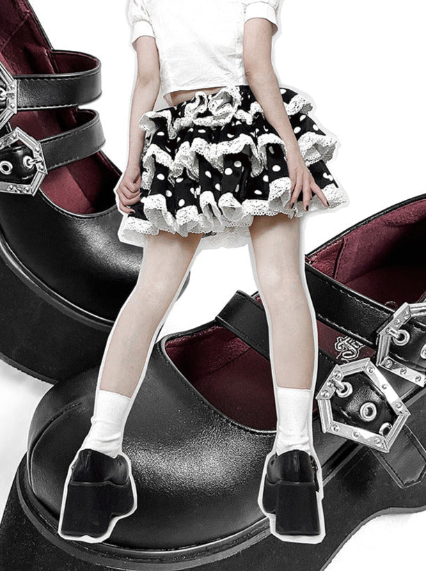 Retro Round Toe Gothic Punk Platform Shoes [matte/lace]