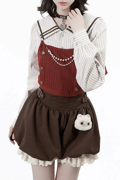 Hooded Top + Shirt + Skirt + Leg Warmers + Vest