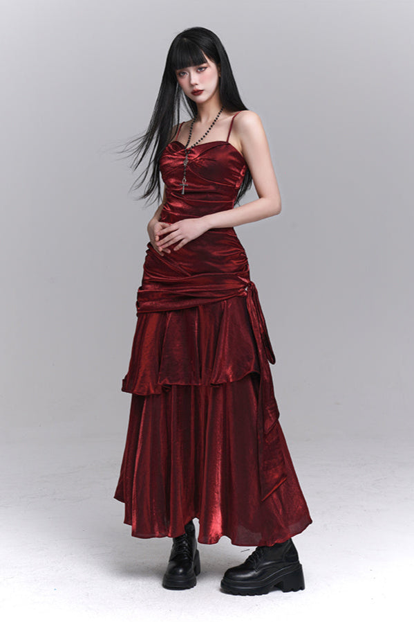 Dark Red Suspender Dress