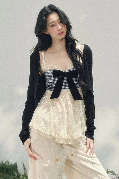 Ribbon Camisole + Slim Cardigan