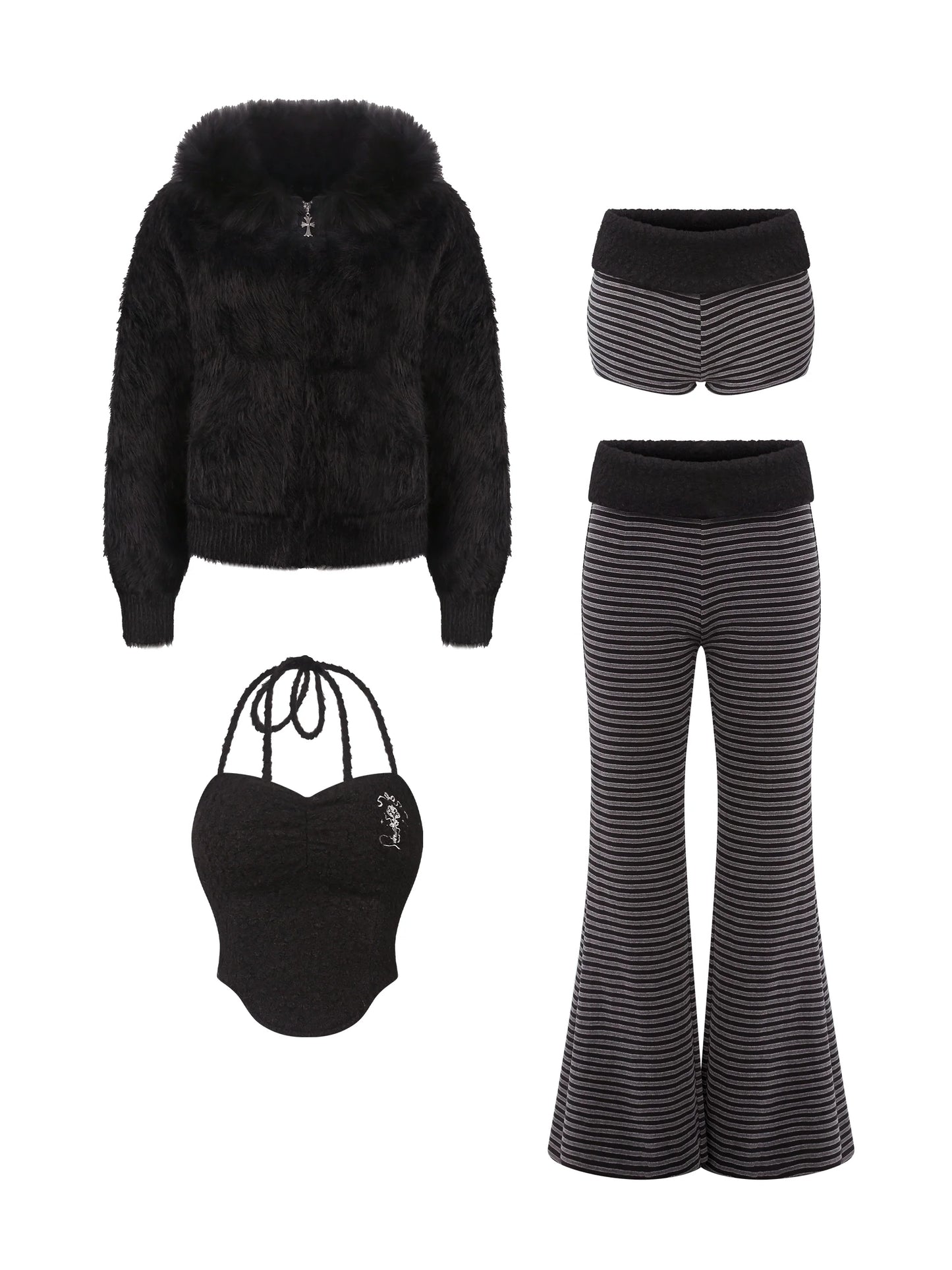 Velvet Black Suspenders + Short Pants + Long Pants + Jacket