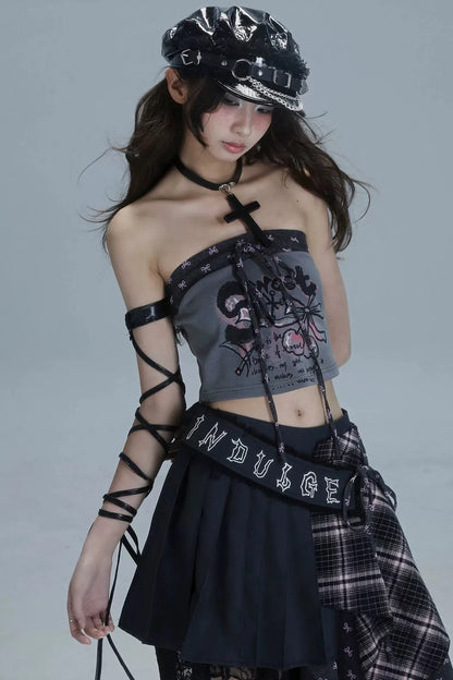 Y2k Patchwork Printed Tube Top