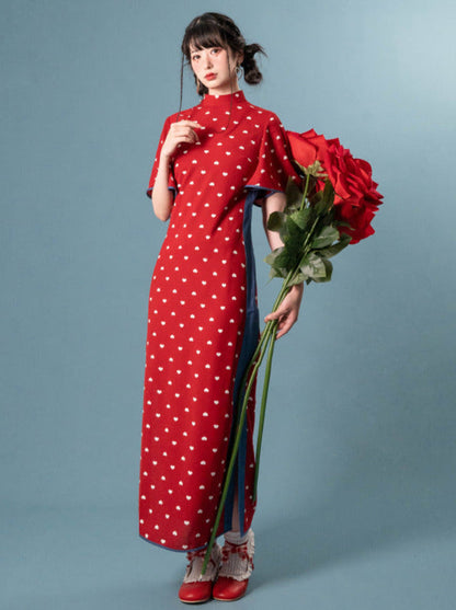 Back Open Love Denim Element Stand Collar Cheongsam Dress