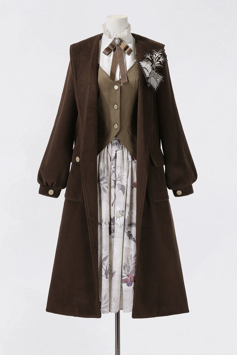 Retro Long Coat + Skirt + Shirt + Vest