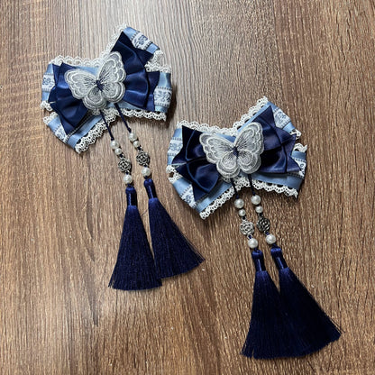 [pre-order Deadline: May 6] Dark Blue Moonlight Sea Lace Ribbon Layered Dress + Accessories