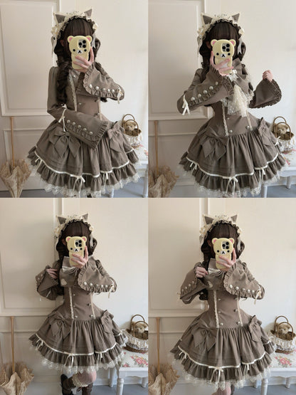 [pre-order Deadline: April 25] Phantom Cat Sweet Ribbon Stripe Lace Bell Sleeve Lolita Dress