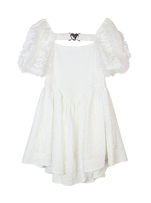 Pure Desire Metal Heart Volume Puff Sleeve Dress