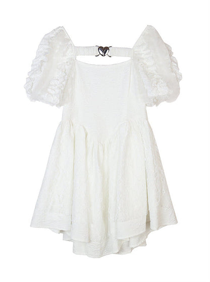 Pure Desire Metal Heart Volume Puff Sleeve Dress