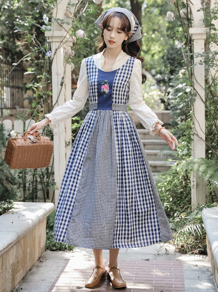 Gingham Plaid Flower Retro Country Dress