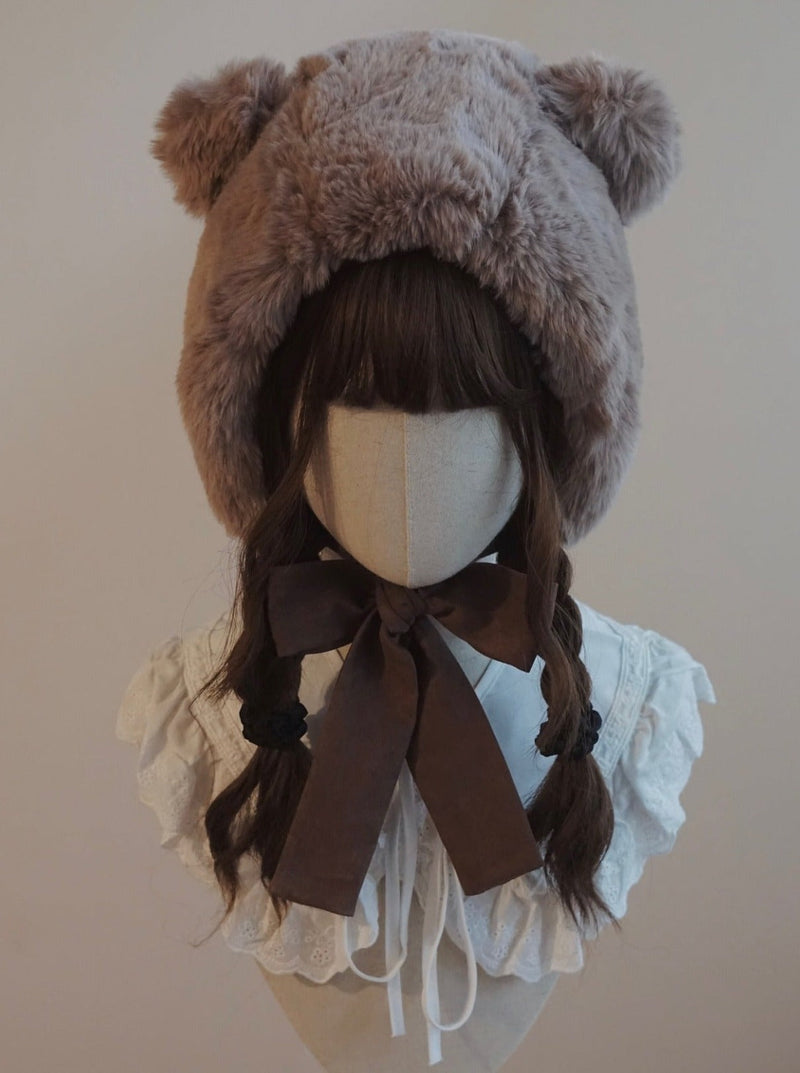 Fur Bear Velour Ribbon Hat