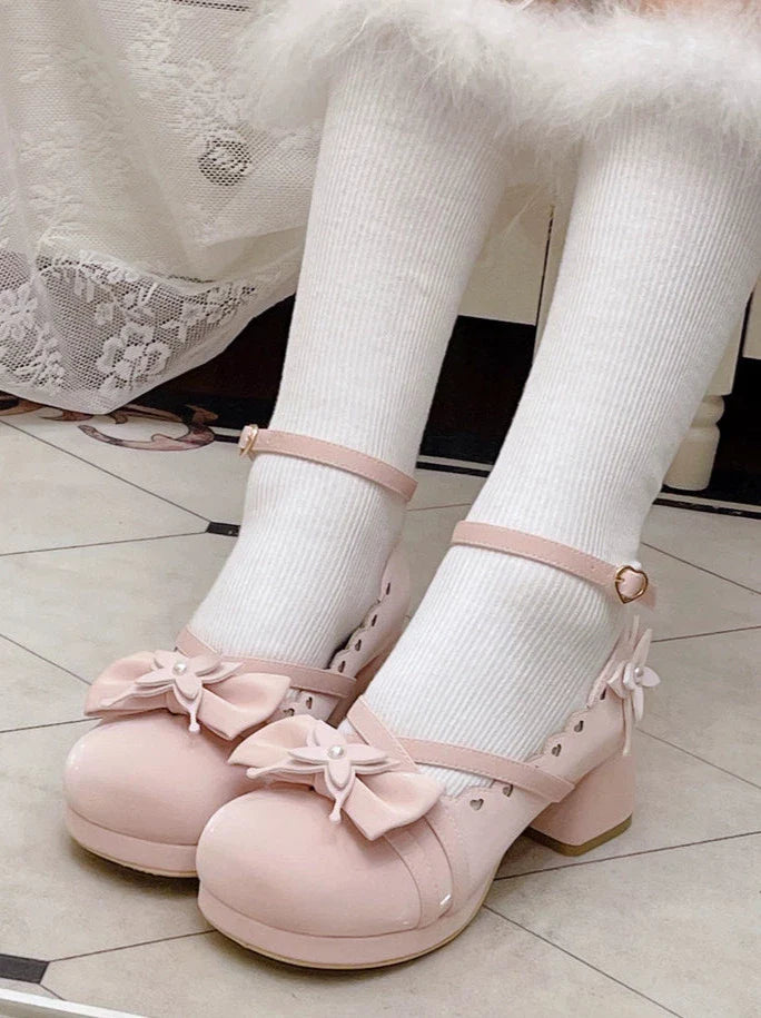 Lolita Sweet Mid-heel Round Toe Ribbon Shoes