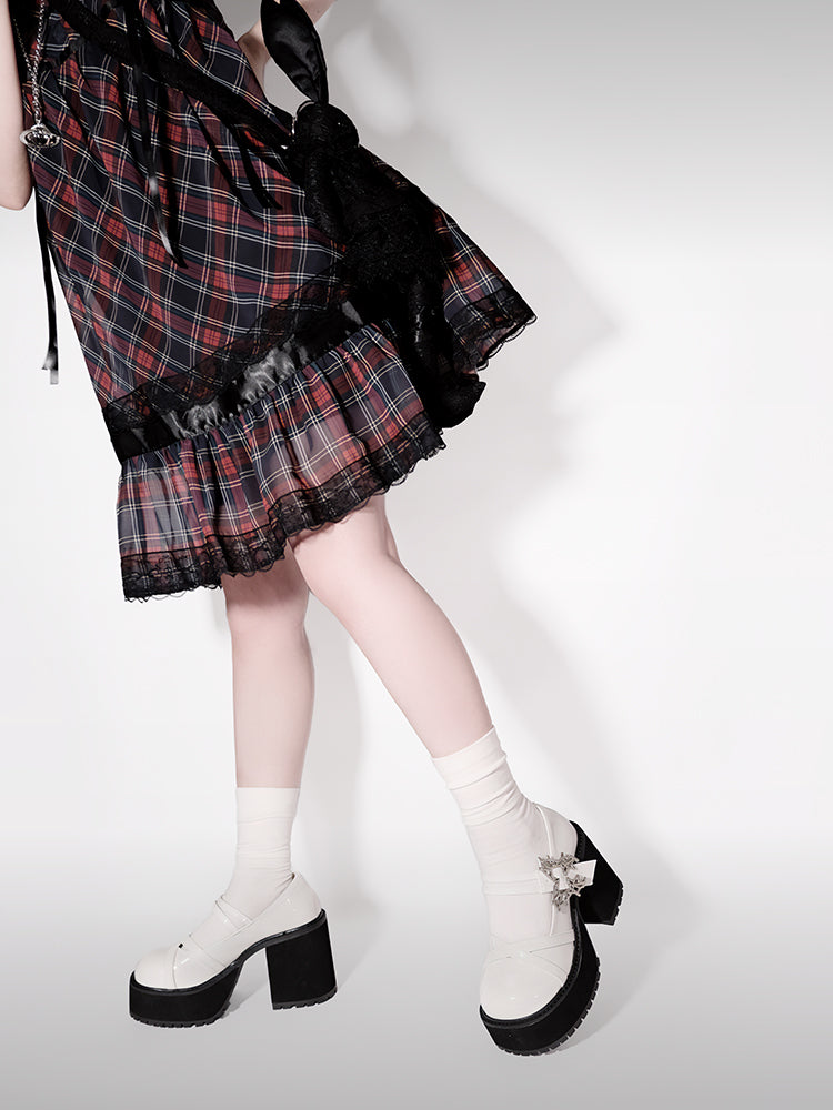 College Style Butterfly Platform Block Heel Shoes