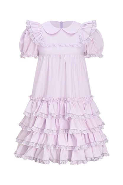 Light Purple Lace Tiered Skirt Dress