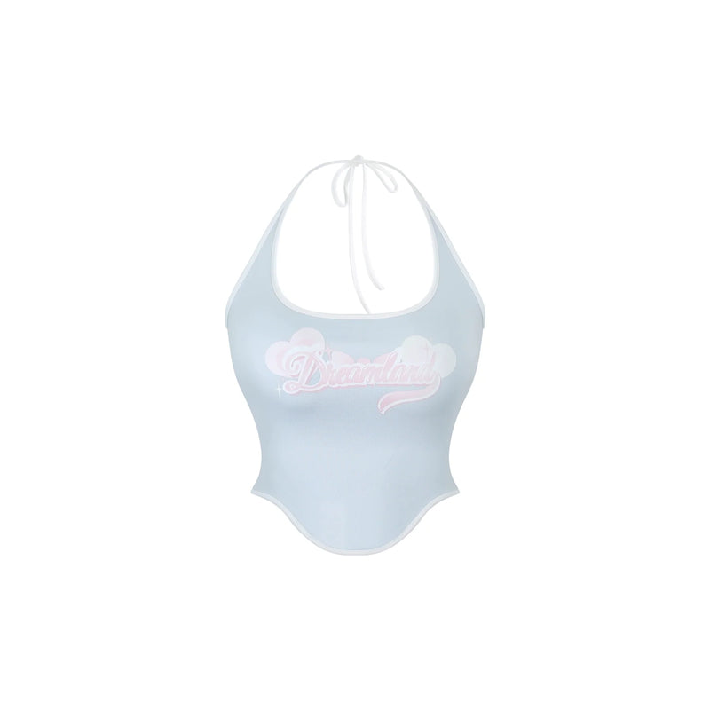 Milk Blue Sporty Hoodie + Halter Neck Suspender + Sports Shorts