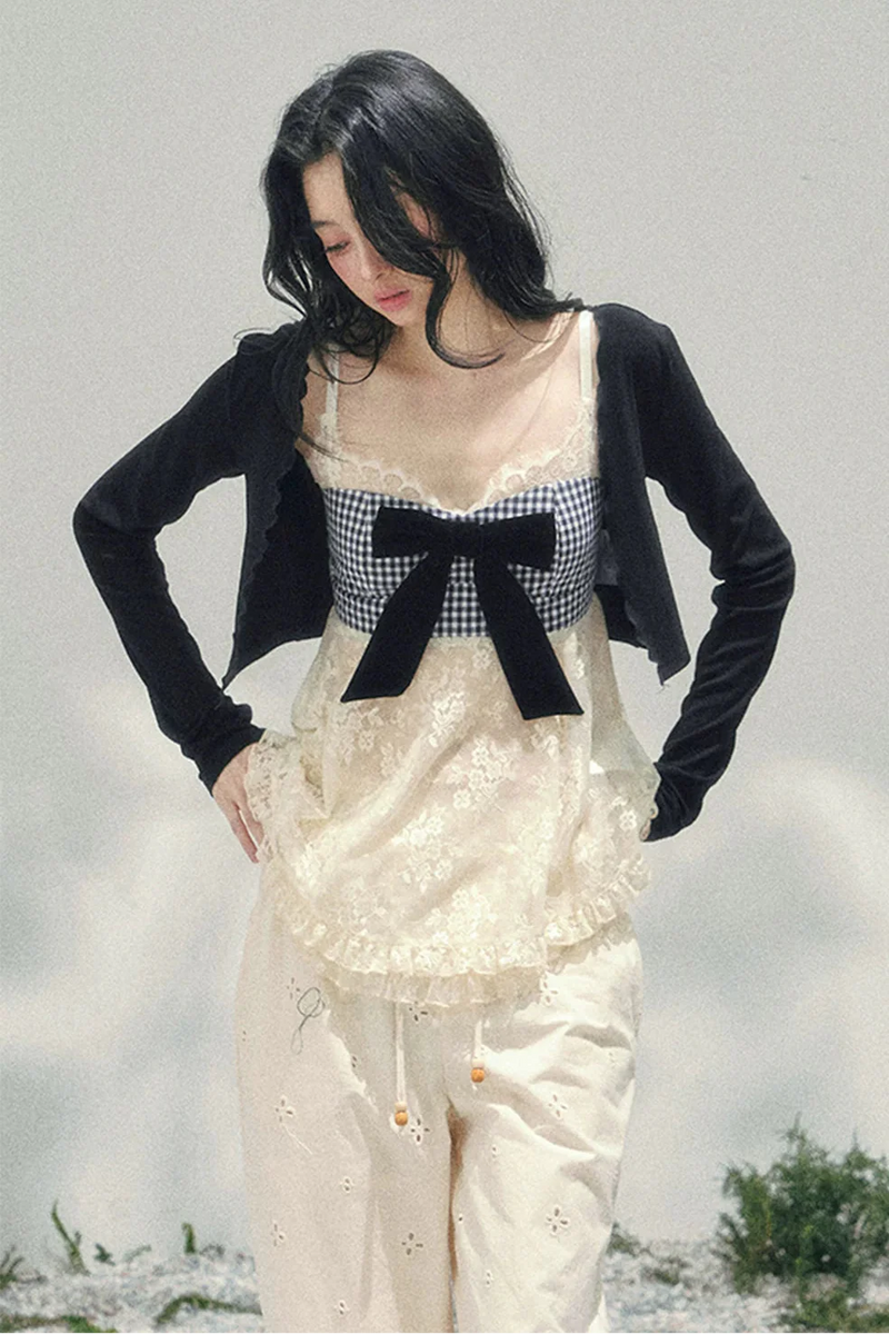 Ribbon Camisole + Slim Cardigan