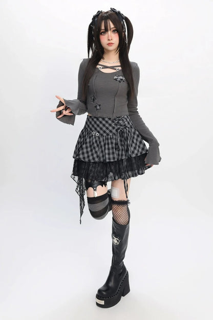 Abbey Slim Crop Top + Checkered Lace Skirt