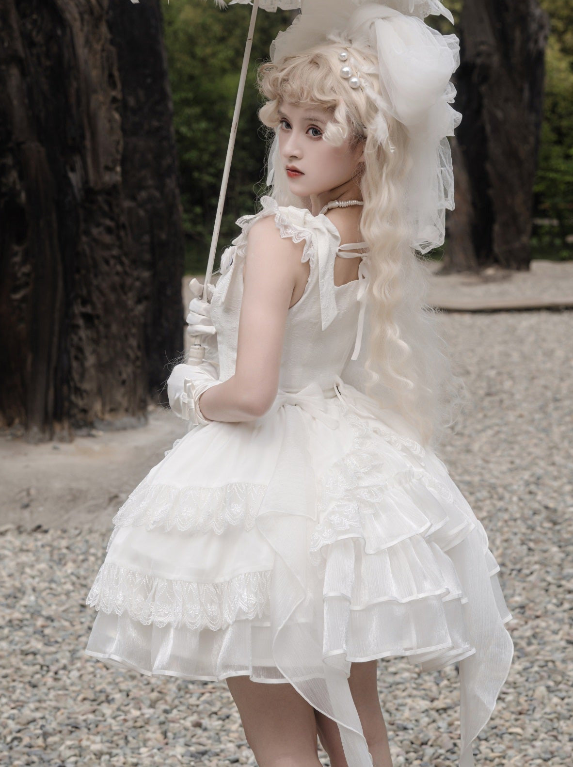 Lolita Wedding Rose Lace-up Tiered Bustier & Suspender Dress Set