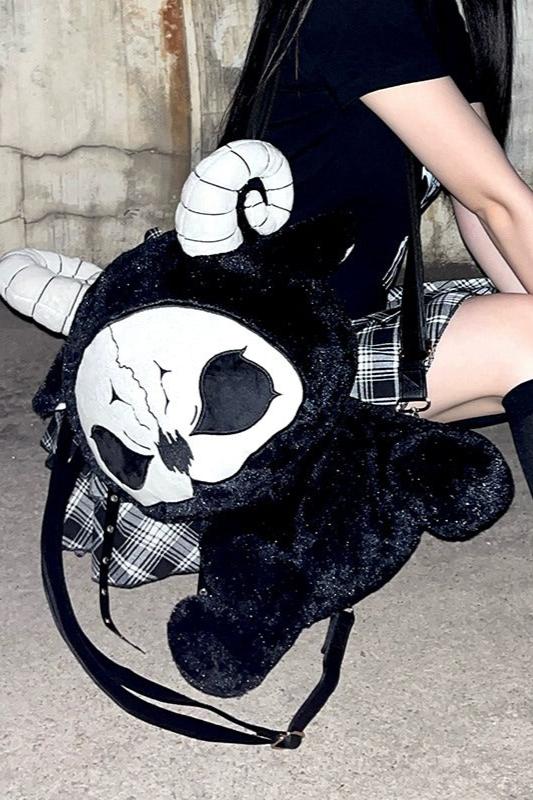 Death Black White and Red Devil Dark Punk Plush Backpack