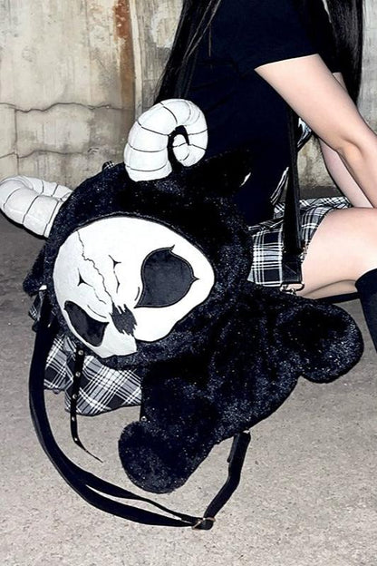 Death Black White and Red Devil Dark Punk Plush Backpack
