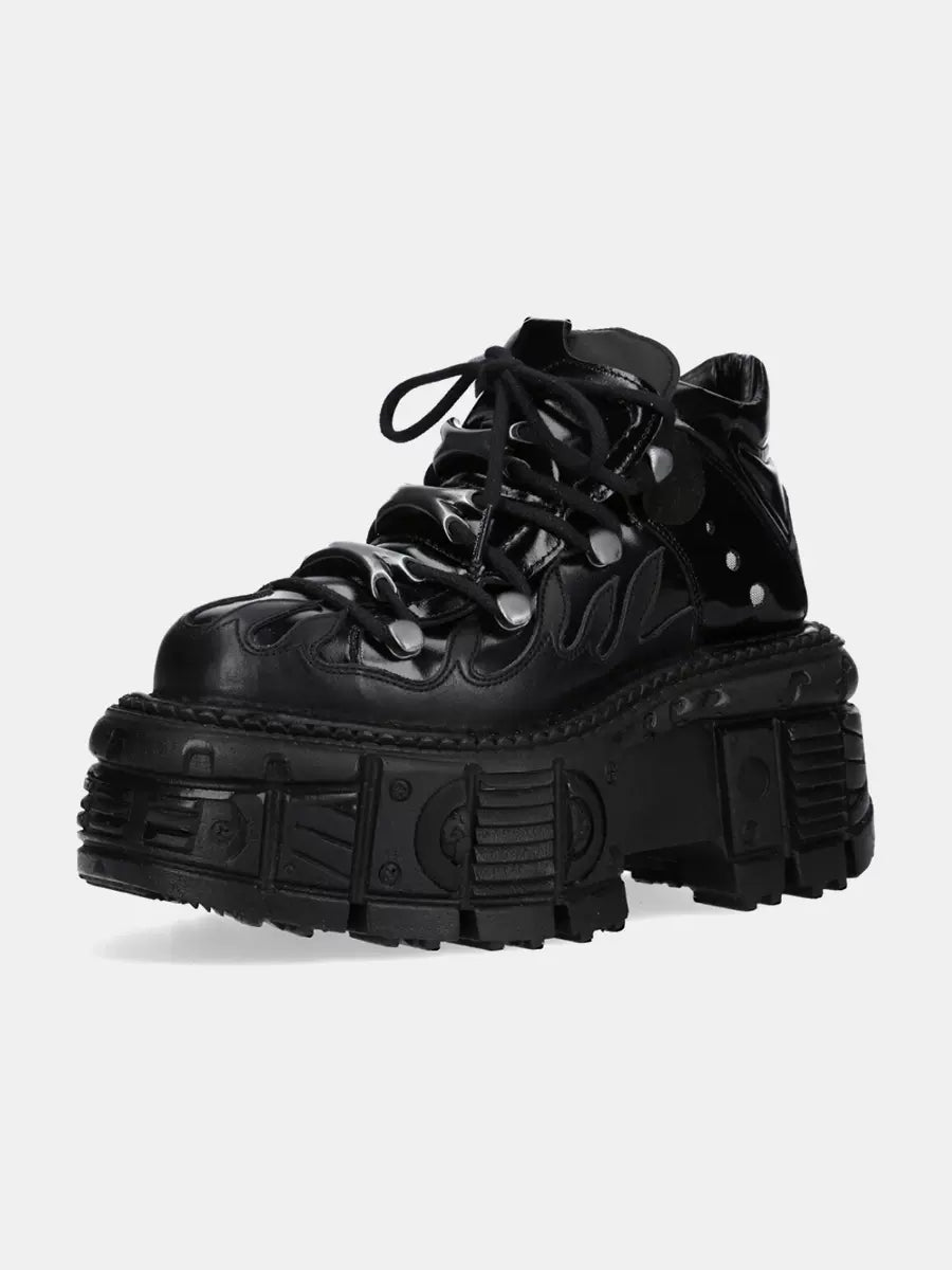 Retro Dark Punk Leather Lace-up Platform Shoes