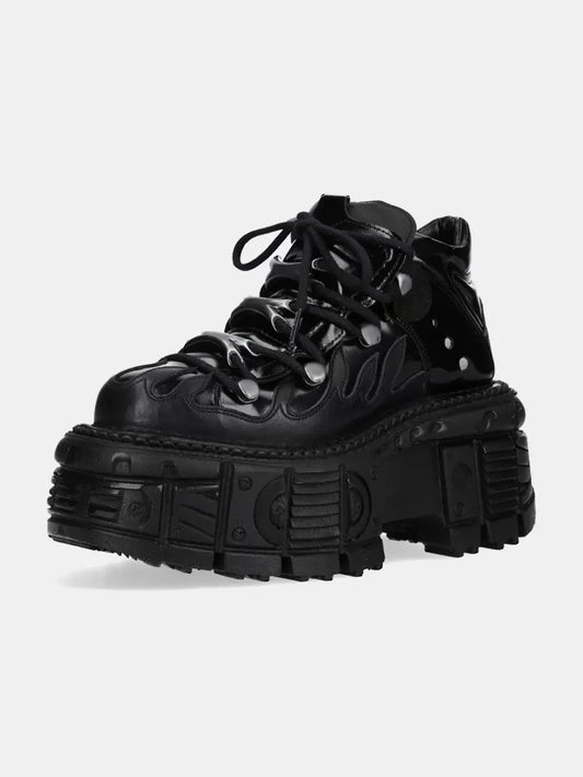 Retro Dark Punk Leather Lace-up Platform Shoes