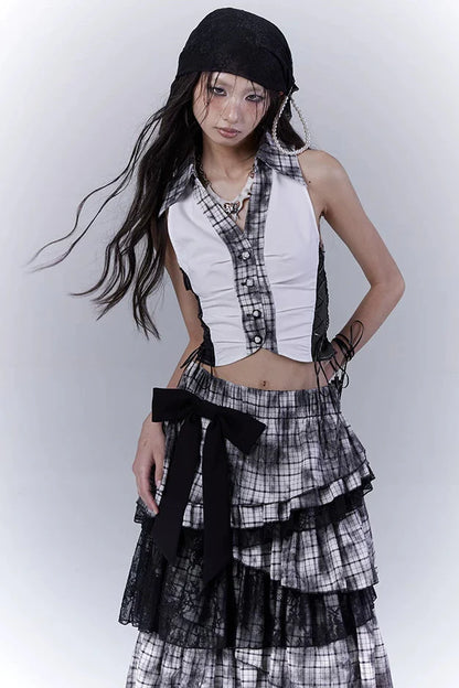 Y2k Dark Patchwork Vest Top