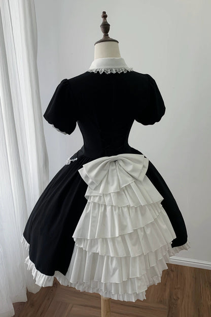 [pre-order Deadline: April 29] Black X White Gothic Lace Red Tie Collar Lolita Dress Type A/b