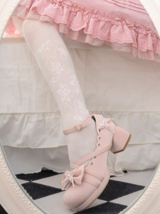 Lolita Sweet Mid-heel Round Toe Ribbon Shoes