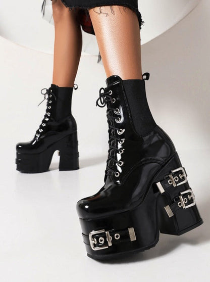 Punk Metal Belt Buckle Elastic Gothic Short Boots