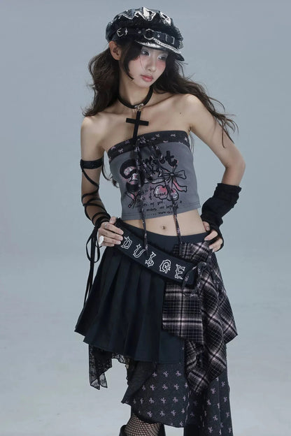 Y2k Patchwork Printed Tube Top