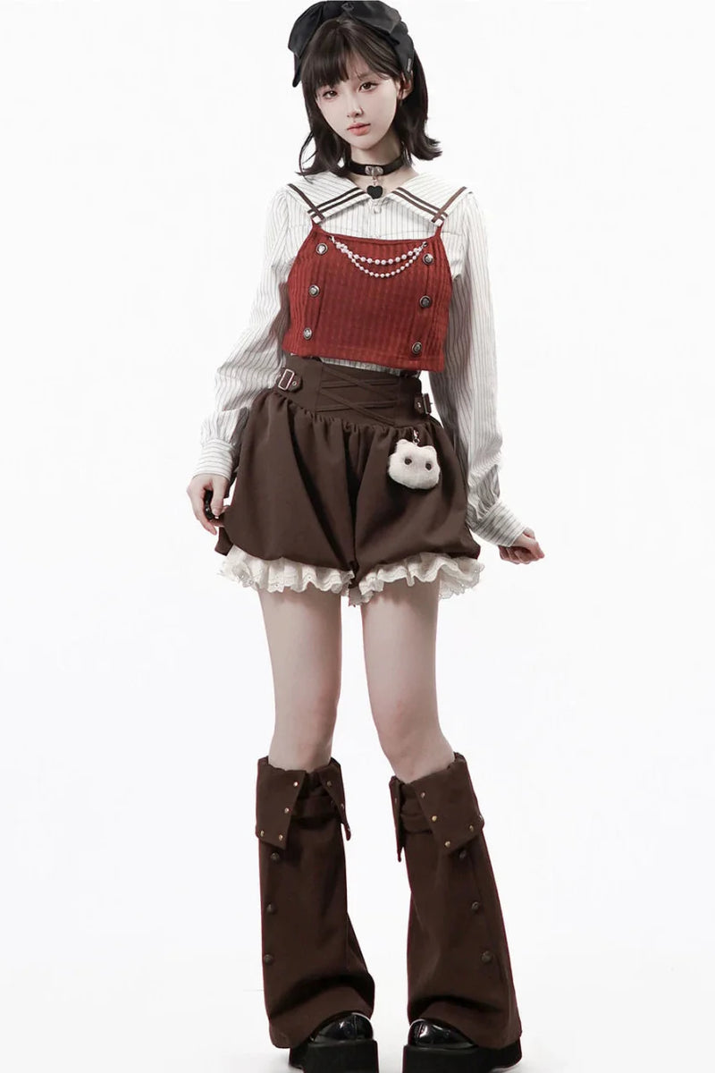 Hooded Top + Shirt + Skirt + Leg Warmers + Vest