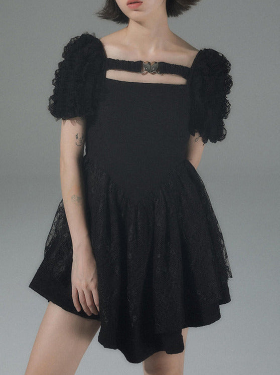 Pure Desire Metal Heart Volume Puff Sleeve Dress