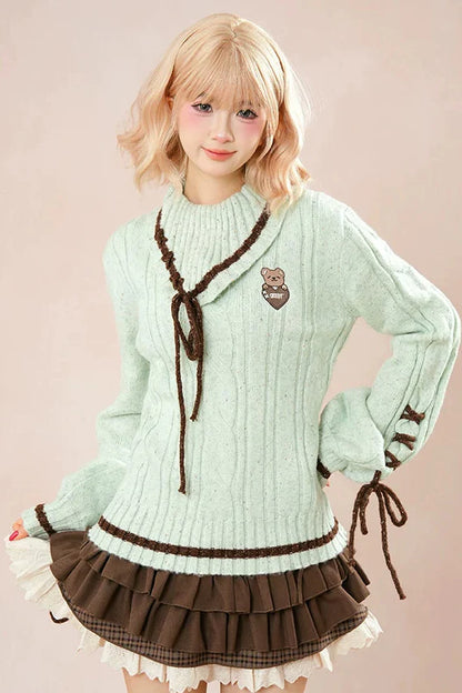 Mint Bear Knit Top + Tiered Skirt