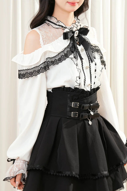 Lace Ribbon Off Shoulder Top + Skirt