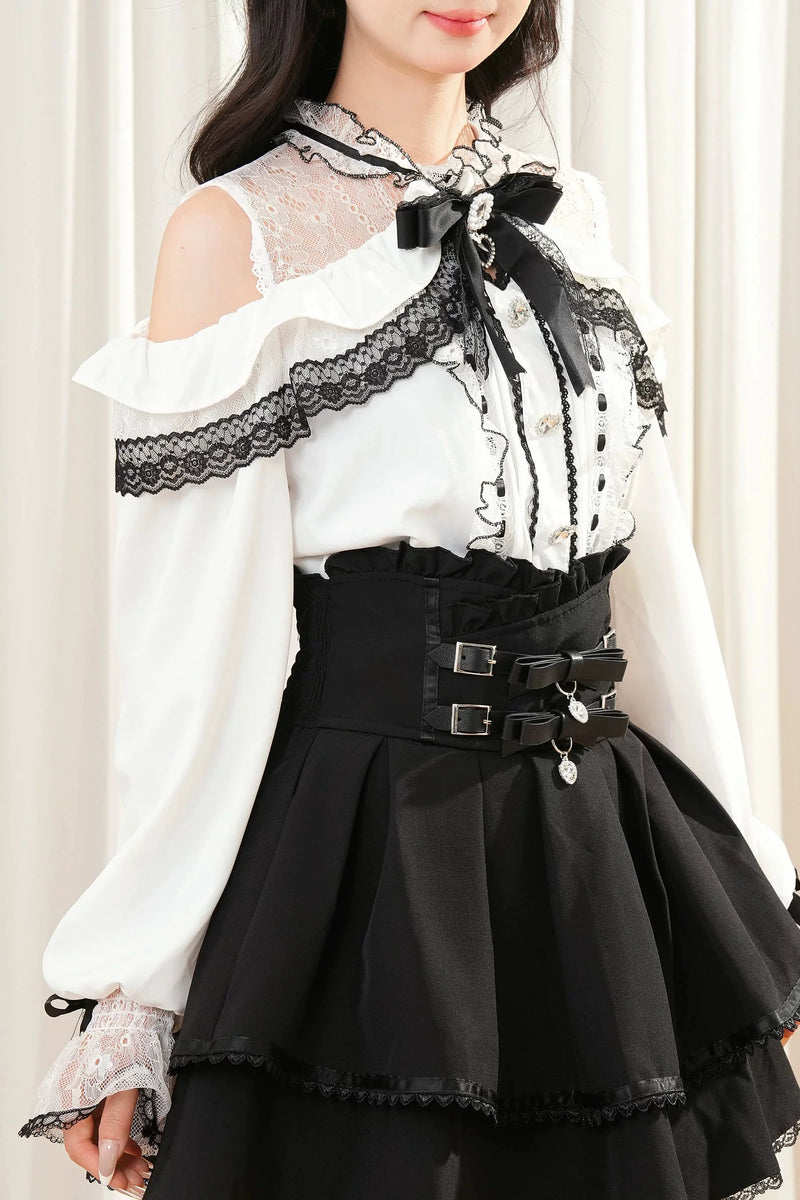 Lace Ribbon Off Shoulder Top + Skirt