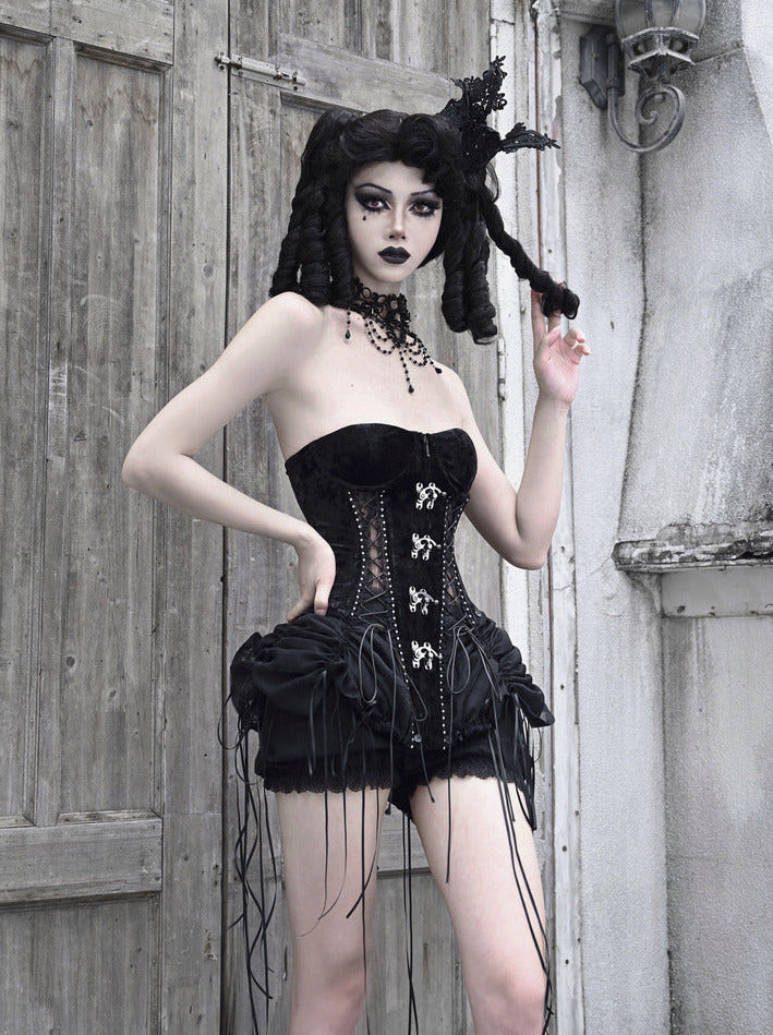 Hell Alice Gothic Dark Fishbone Strap Birdcage Corset Dress Set