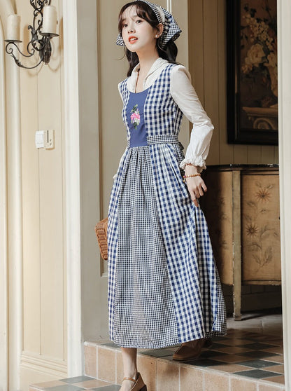 Gingham Plaid Flower Retro Country Dress