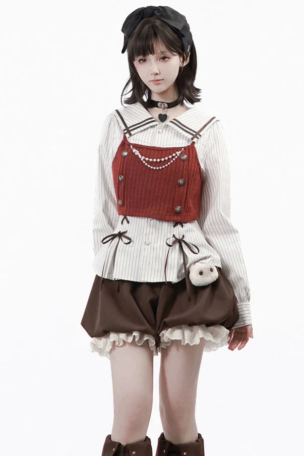 Hooded Top + Shirt + Skirt + Leg Warmers + Vest
