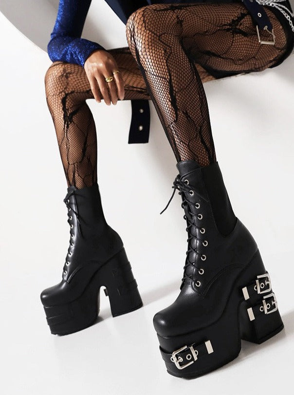 Punk Metal Belt Buckle Elastic Gothic Short Boots